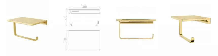 Держатель для туалетной бумаги с полкой WONZON & WOGHAND ECLIPSE, Глянцевое золото (WW-9126-LG) · Eclipse, Wonzon & Woghand, WW-9126-LG