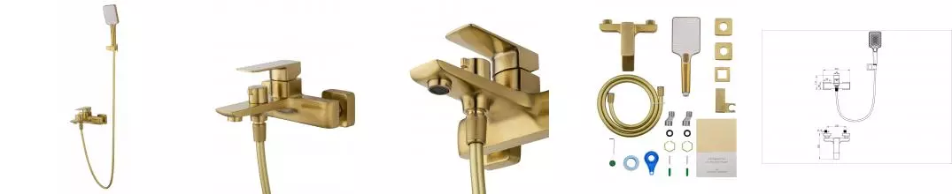 Смеситель для ванны с душем «Wonzon & Woghand» Edge WW-88639003A-BG брашированное золото Смеситель для ванны с душем «Wonzon & Woghand» Edge WW-88639003A-BG брашированное золото