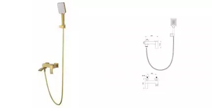 Смеситель для ванны с душем «Wonzon & Woghand» Fit WW-88639009-BG брашированное золото
