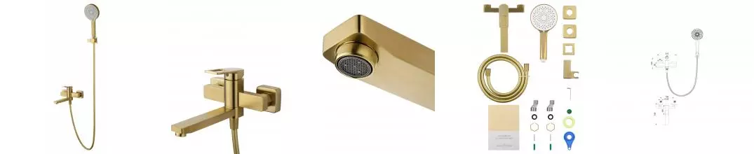 Смеситель для ванны с душем «Wonzon & Woghand» Frame WW-88639010-BG брашированное золото Смеситель для ванны с душем «Wonzon & Woghand» Frame WW-88639010-BG брашированное золото