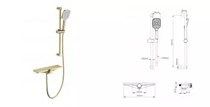 Смеситель для ванны с душем «Wonzon & Woghand» Onix WW-B2551-A-BG брашированное золото
