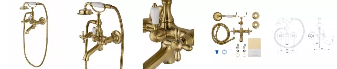 Смеситель для ванны с душем «Wonzon & Woghand» Retro WW-88639020-BG брашированное золото Смеситель для ванны с душем «Wonzon & Woghand» Retro WW-88639020-BG брашированное золото