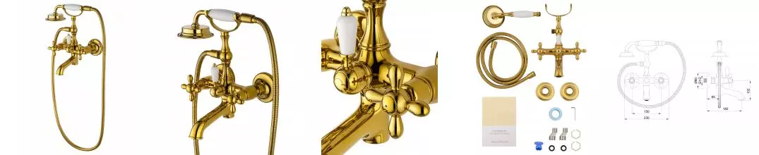 Смеситель для ванны с душем «Wonzon & Woghand» Retro WW-88639020-PG золото Смеситель для ванны с душем «Wonzon & Woghand» Retro WW-88639020-PG золото