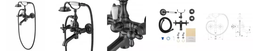 Смеситель для ванны с душем «Wonzon & Woghand» Retro WW-88639020-BGM тёмный графит Смеситель для ванны с душем «Wonzon & Woghand» Retro WW-88639020-BGM тёмный графит