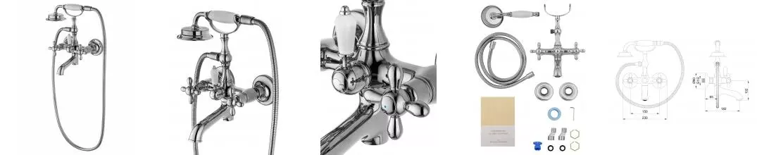 Смеситель для ванны с душем «Wonzon & Woghand» Retro WW-88639020-CR хром Смеситель для ванны с душем «Wonzon & Woghand» Retro WW-88639020-CR хром