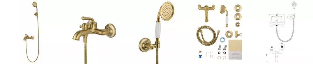 Смеситель для ванны с душем «Wonzon & Woghand» Steam WW-88639008-BG брашированное золото Смеситель для ванны с душем «Wonzon & Woghand» Steam WW-88639008-BG брашированное золото