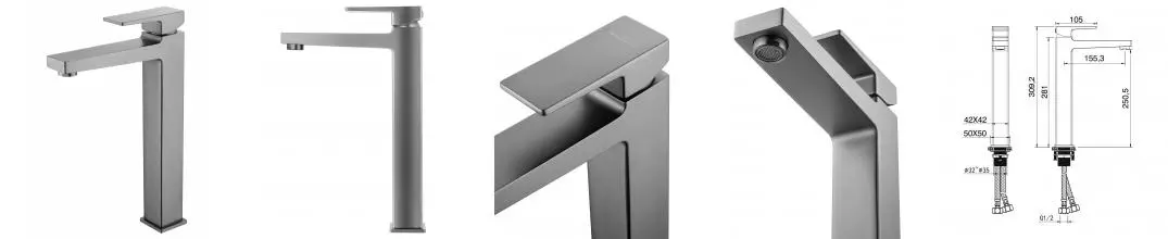 Смеситель для раковины «Wonzon & Woghand» Cube 2.0 WW-88019068-BGM тёмный графит Смеситель для раковины «Wonzon & Woghand» Cube 2.0 WW-88019068-BGM тёмный графит