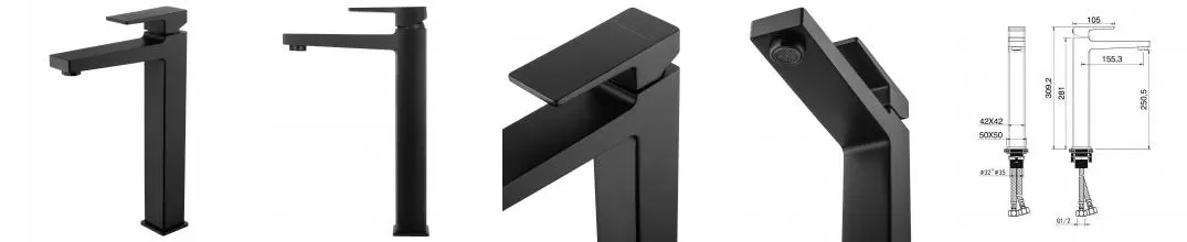 Смеситель для раковины «Wonzon & Woghand» Cube 2.0 WW-88019068-MB чёрный матовый