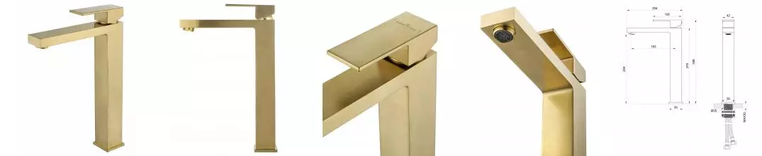 Смеситель для раковины «Wonzon & Woghand» Cube WW-88239016-BG брашированное золото