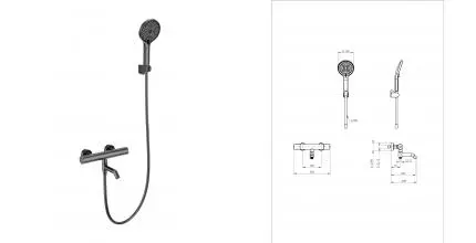 Смеситель для ванны с душем «Wonzon & Woghand» Inn 1 WW-B3013-A1-BGG с термостатом тёмный графит