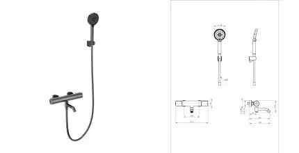 Смеситель для ванны с душем «Wonzon & Woghand» Inn 2 WW-A2006-A1-BGG с термостатом тёмный графит Смеситель для ванны с душем «Wonzon & Woghand» Inn 2 WW-A2006-A1-BGG с термостатом тёмный графит