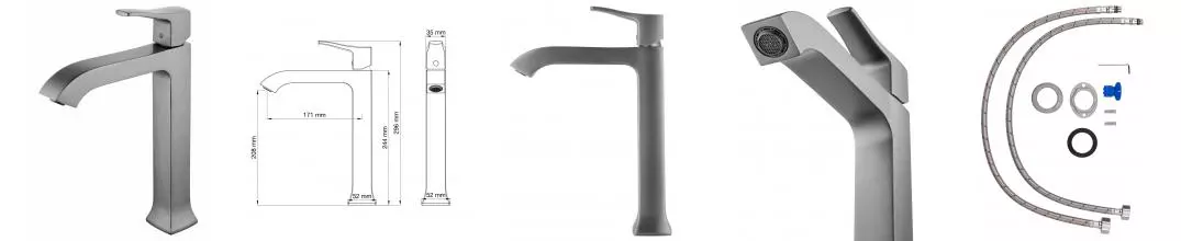 Смеситель для раковины «Wonzon & Woghand» Flex WW-88019072-BGM тёмный графит