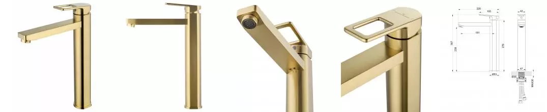 Смеситель для раковины «Wonzon & Woghand» Frame WW-88239010-BG брашированное золото Смеситель для раковины «Wonzon & Woghand» Frame WW-88239010-BG брашированное золото