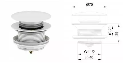 Донный клапан для ванны 1 1/2 WONZON & WOGHAND, Белый матовый (WW-SS105-MW) · Wonzon & Woghand, WW-SS105-MW