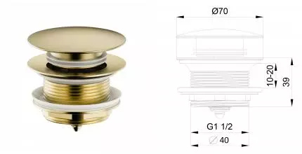 Донный клапан для ванны 1 1/2 WONZON & WOGHAND, Брашированное золото (WW-SS105-BG) · Wonzon & Woghand, WW-SS105-BG