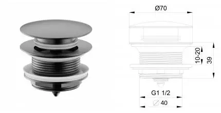 Донный клапан для ванны 1 1/2 WONZON & WOGHAND, Тёмный графит (WW-SS105-BGM) · Wonzon & Woghand, WW-SS105-BGM