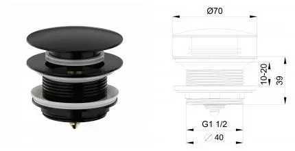 Донный клапан для ванны 1 1/2 WONZON & WOGHAND, Чёрный матовый (WW-SS105-MB) · Wonzon & Woghand, WW-SS105-MB