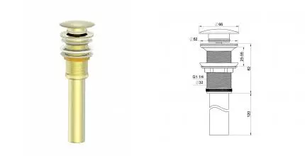 Донный клапан для раковины 1 1/4 WONZON & WOGHAND, Брашированное золото (WW-88SS04-BG) · Wonzon & Woghand, WW-88SS04-BG
