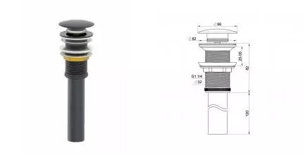Донный клапан для раковины 1 1/4 WONZON & WOGHAND, Тёмный графит (WW-88SS04-BGM) · Wonzon & Woghand, WW-88SS04-BGM