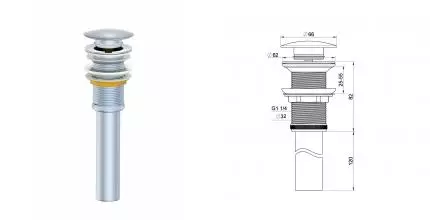Донный клапан для раковины 1 1/4 WONZON & WOGHAND, Хром (WW-88SS04-CR) · Wonzon & Woghand, WW-88SS04-CR