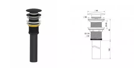 Донный клапан для раковины 1 1/4 WONZON & WOGHAND, Чёрный матовый (WW-88SS04-MB) · Wonzon & Woghand, WW-88SS04-MB