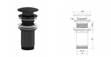 Донный клапан для раковины 1 1/4 WONZON & WOGHAND, Чёрный матовый (WW-88SS09-MB) · Wonzon & Woghand, WW-88SS09-MB