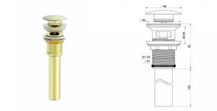 Донный клапан для раковины с переливом 1 1/4 WONZON & WOGHAND, Брашированное золото (WW-88SS03-BG) · Wonzon & Woghand, WW-88SS03-BG