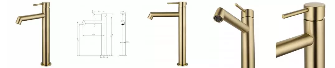 Смеситель для раковины высокий WONZON & WOGHAND, Брашированное золото (WW-H1064-BG) · без серии, Wonzon & Woghand, WW-H1064-BG