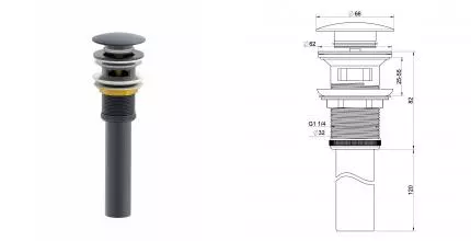 Донный клапан для раковины с переливом 1 1/4 WONZON & WOGHAND, Тёмный графит (WW-88SS03-BGM) · Wonzon & Woghand, WW-88SS03-BGM