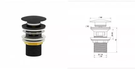 Донный клапан для раковины с переливом 1 1/4 WONZON & WOGHAND, Чёрный матовый (WW-88SS01-MB) · Wonzon & Woghand, WW-88SS01-MB