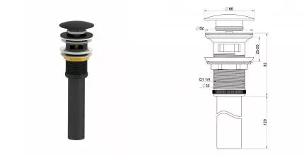 Донный клапан для раковины с переливом 1 1/4 WONZON & WOGHAND, Чёрный матовый (WW-88SS03-MB) · Wonzon & Woghand, WW-88SS03-MB