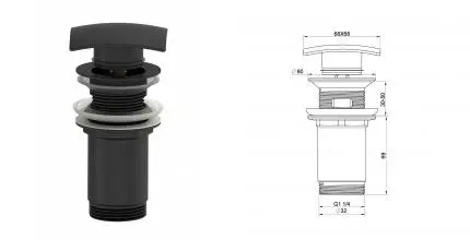 Донный клапан для раковины с переливом 1 1/4 WONZON & WOGHAND, Чёрный матовый (WW-88SS08-MB) · Wonzon & Woghand, WW-88SS08-MB