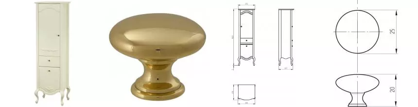 Шкаф из массива «Migliore» Impero 49 avorio/ручки золото левый