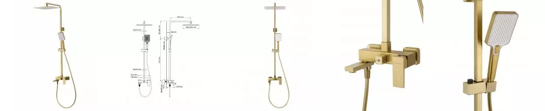 Душевая система WONZON & WOGHAND CUBE 2.0, Брашированное золото (WW-88047068-BG) · Cube 2.0, Wonzon & Woghand, WW-88047068-BG