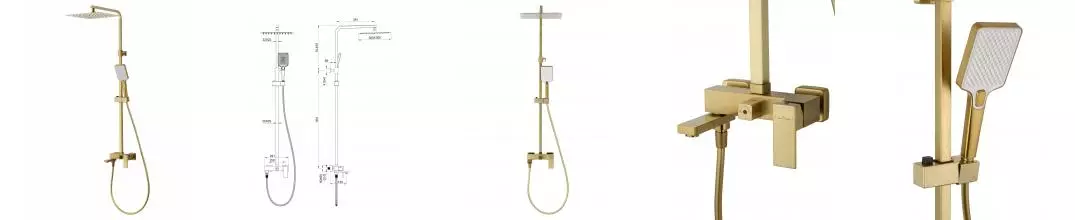 Душевая система WONZON & WOGHAND CUBE, Брашированное золото (WW-88739016-BG) · Cube, Wonzon & Woghand, WW-88739016-BG