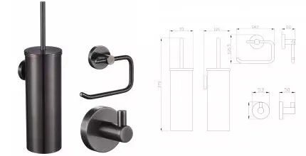 Набор аксессуаров из 3 предметов (крючок, держатель для бумаги, ершик) WONZON & WOGHAND, Тёмный графит (WW-8100-GM) · Wonzon & Woghand, WW-8100-GM