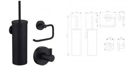 Набор аксессуаров из 3 предметов (крючок, держатель для бумаги, ершик) WONZON & WOGHAND, Чёрный (WW-8100-BL) · Wonzon & Woghand, WW-8100-BL