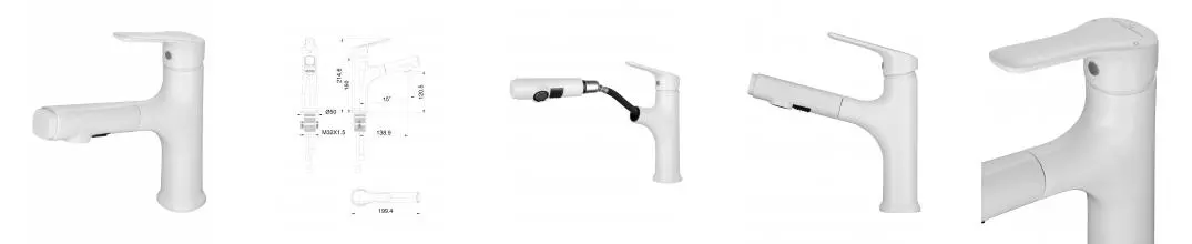 Смеситель для раковины с выдвижным изливом WONZON & WOGHAND, Белый матовый (WW-AE4151-MW) · без серии, Wonzon & Woghand, WW-AE4151-MW Смеситель для раковины с выдвижным изливом WONZON & WOGHAND, Белый матовый (WW-AE4151-MW) · без серии, Wonzon & Woghand, WW-AE4151-MW