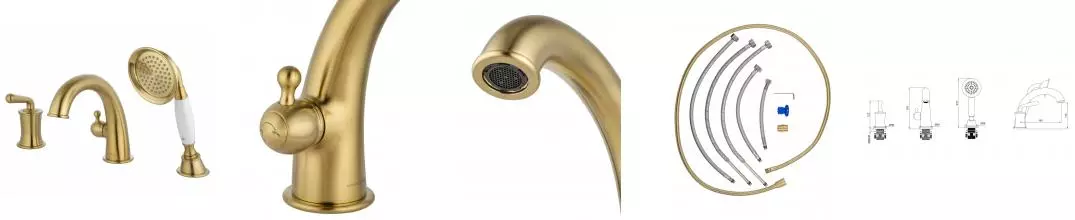 Смеситель на борт ванны «Wonzon & Woghand» Steam WW-88659008-BG брашированное золото Смеситель на борт ванны «Wonzon & Woghand» Steam WW-88659008-BG брашированное золото