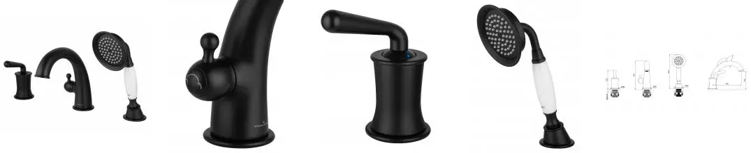 Смеситель на борт ванны «Wonzon & Woghand» Steam WW-88659008-MB чёрный матовый Смеситель на борт ванны «Wonzon & Woghand» Steam WW-88659008-MB чёрный матовый