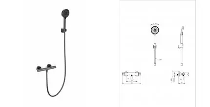 Смеситель для душа «Wonzon & Woghand» Inn 5 WW-B2063-A-BGG с термостатом тёмный графит Смеситель для душа «Wonzon & Woghand» Inn 5 WW-B2063-A-BGG с термостатом тёмный графит