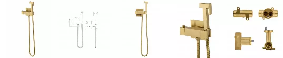 Смеситель с гигиеническим душем и термостатом встраиваемый WONZON & WOGHAND, Брашированное золото (WW-88819903-BG) · без серии, Wonzon & Woghand, WW-88819903-BG
