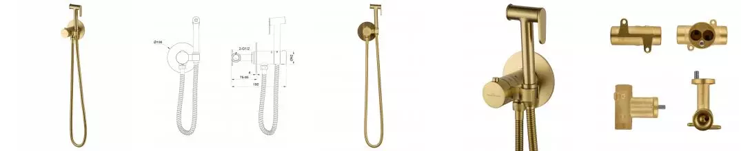 Смеситель с гигиеническим душем и термостатом встраиваемый WONZON & WOGHAND, Брашированное золото (WW-88829909-BG) · без серии, Wonzon & Woghand, WW-88829909-BG