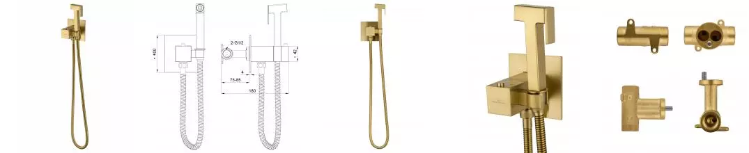 Смеситель с гигиеническим душем и термостатом встраиваемый WONZON & WOGHAND, Брашированное золото (WW-88829910-BG) · без серии, Wonzon & Woghand, WW-88829910-BG