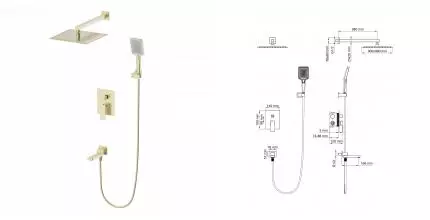 Душевая система встраиваемая WONZON & WOGHAND CUBE 2.0, Брашированное золото (WW-88087068-BG) · Cube 2.0, Wonzon & Woghand, WW-88087068-BG