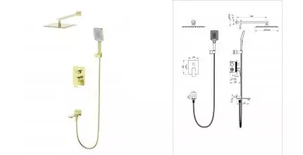Душевая система встраиваемая WONZON & WOGHAND DIAMOND, Брашированное золото (WW-88939011-BG) · Diamond, Wonzon & Woghand, WW-88939011-BG