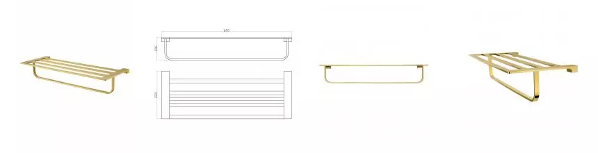 Полотенцедержатель с полкой WONZON & WOGHAND ECLIPSE, Глянцевое золото (WW-9181-LG) · Eclipse, Wonzon & Woghand, WW-9181-LG