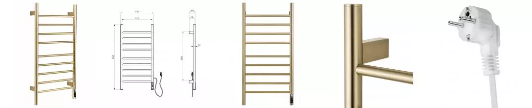 Полотенцесушитель электрический WONZON & WOGHAND BONN, Брашированное золото (WW-AL409-BG) · Wonzon & Woghand, WW-AL409-BG