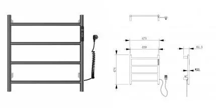 Полотенцесушитель электрический WONZON & WOGHAND BONN, Тёмный графит (WW-AL404-GM) · Wonzon & Woghand, WW-AL404-GM
