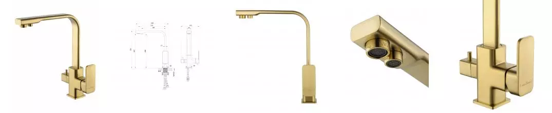 Смеситель для кухни c подключением фильтра WONZON & WOGHAND, Брашированное золото (WW-88458004-BG) · без серии, Wonzon & Woghand, WW-88458004-BG